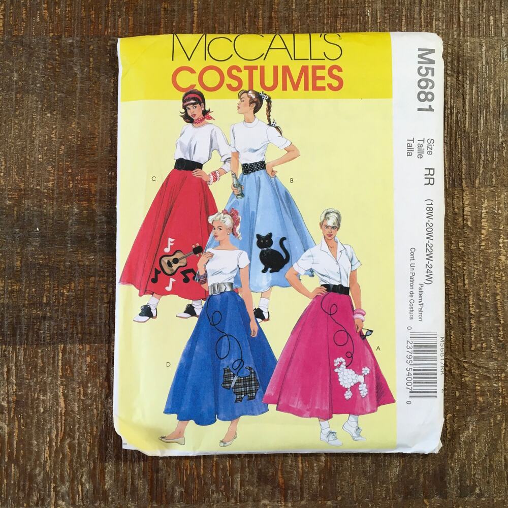 McCalls Sewing Pattern M5681 Costume Poodle Skirt Petticoat 1950s 18W-24W UNCUT